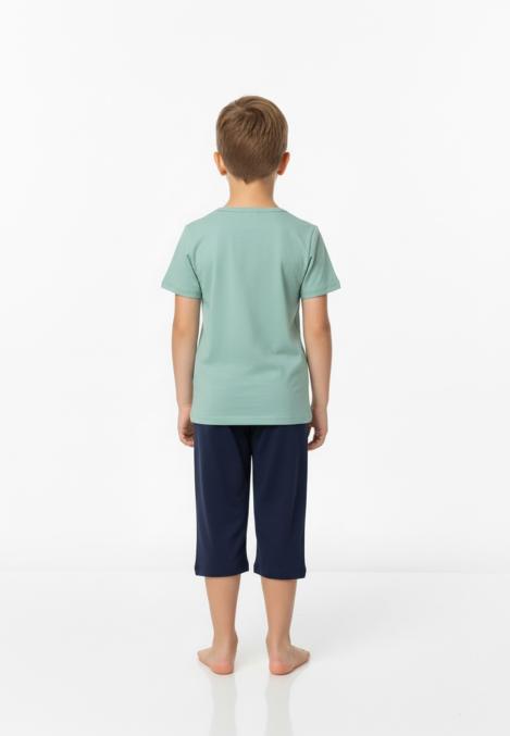 Pijama copii cu maneca scurta si pantaloni 3/4,culoare verde deschis ,Engros